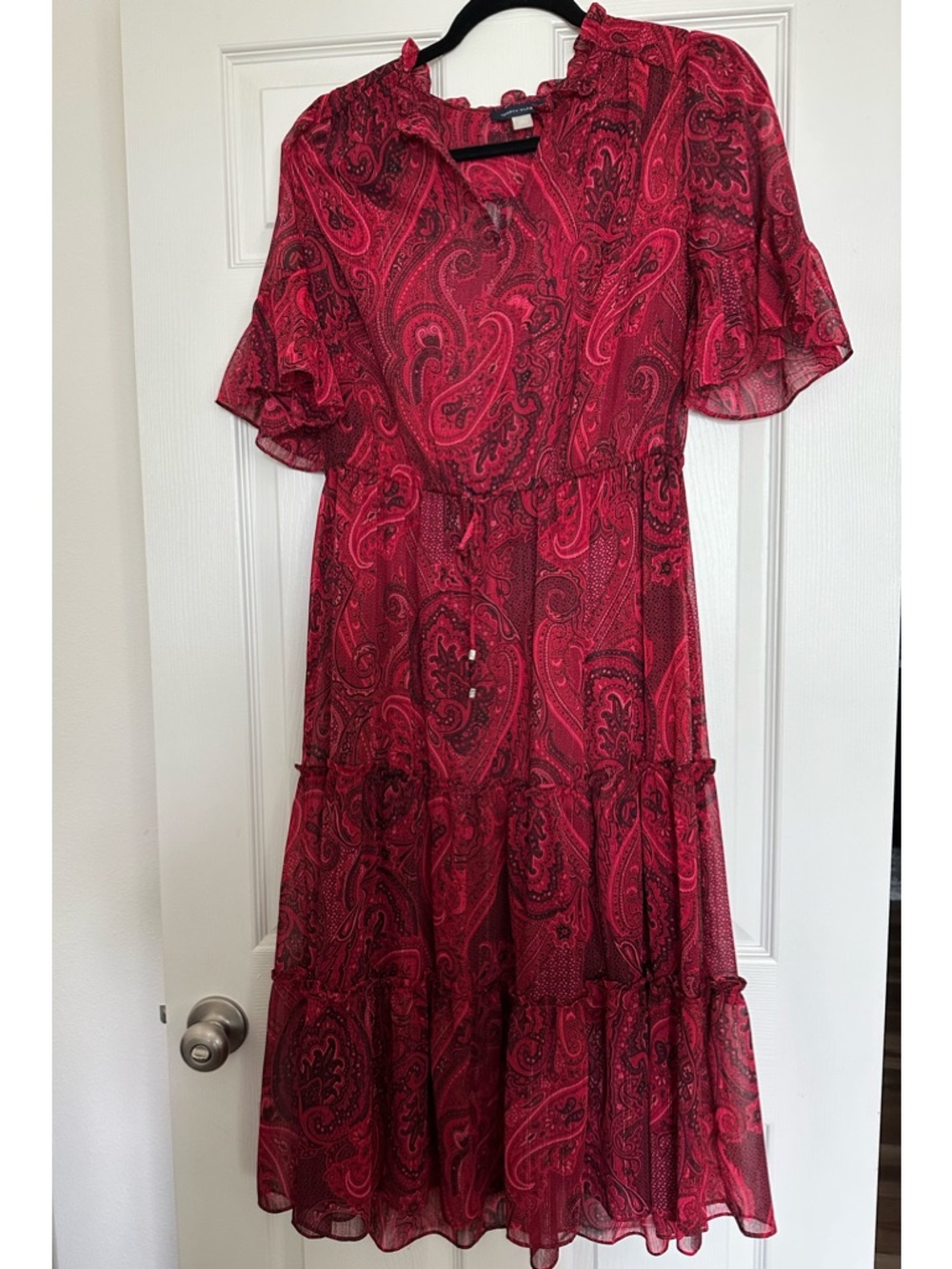 Tommy Hilfiger Red Paisley Tiered Midi Dress - Women's